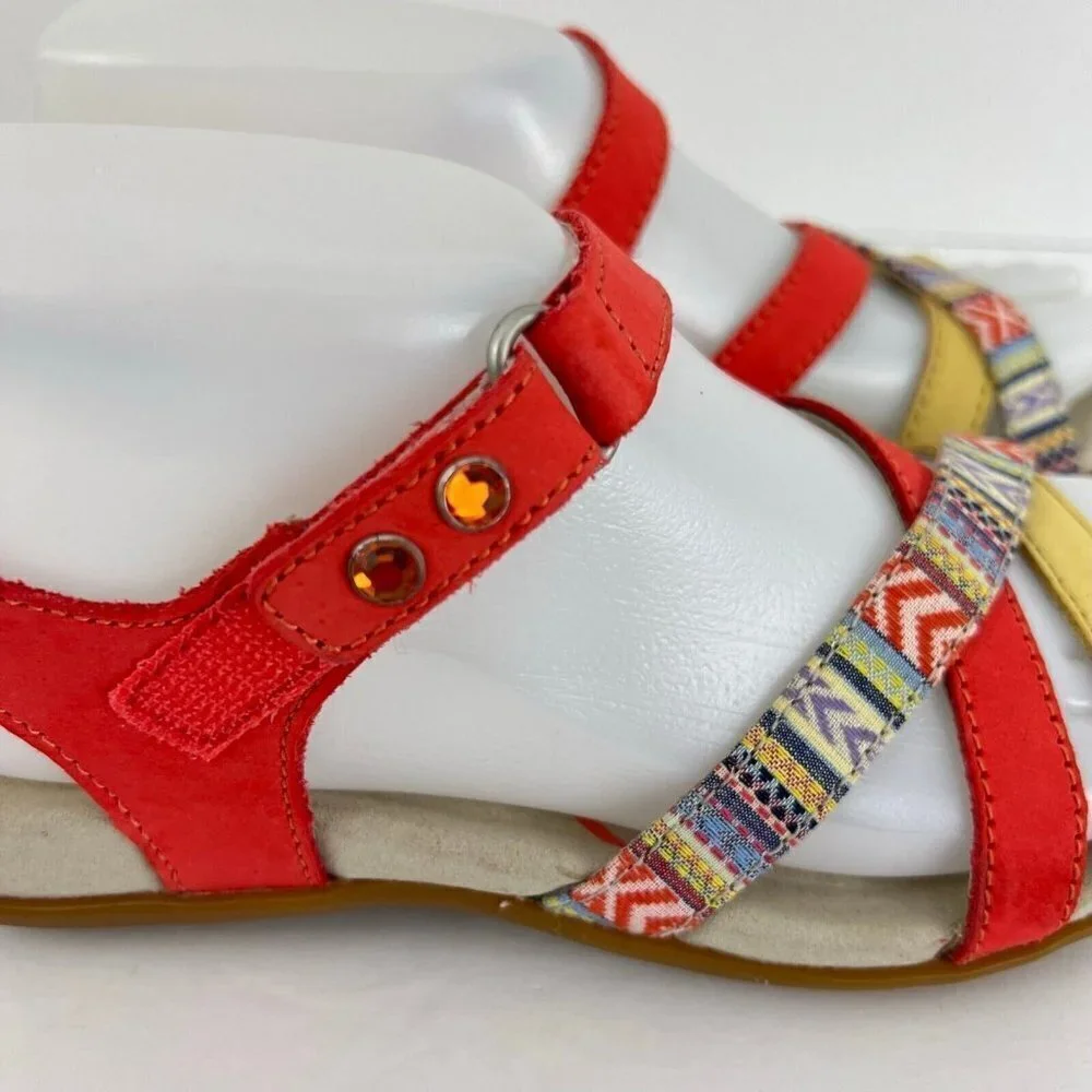 Abeo Womens‎  Laguna Sandals Multi Color Orange  Size US 5  Neutral Footbed